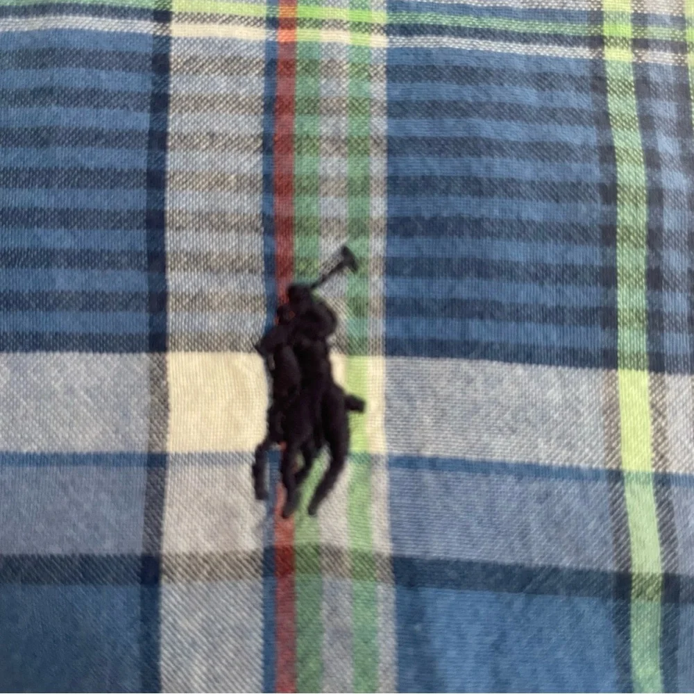 Ralph Lauren Boys XL 18-20 Blue Green Plaid Short Sleeve Button Down Shirt Pony